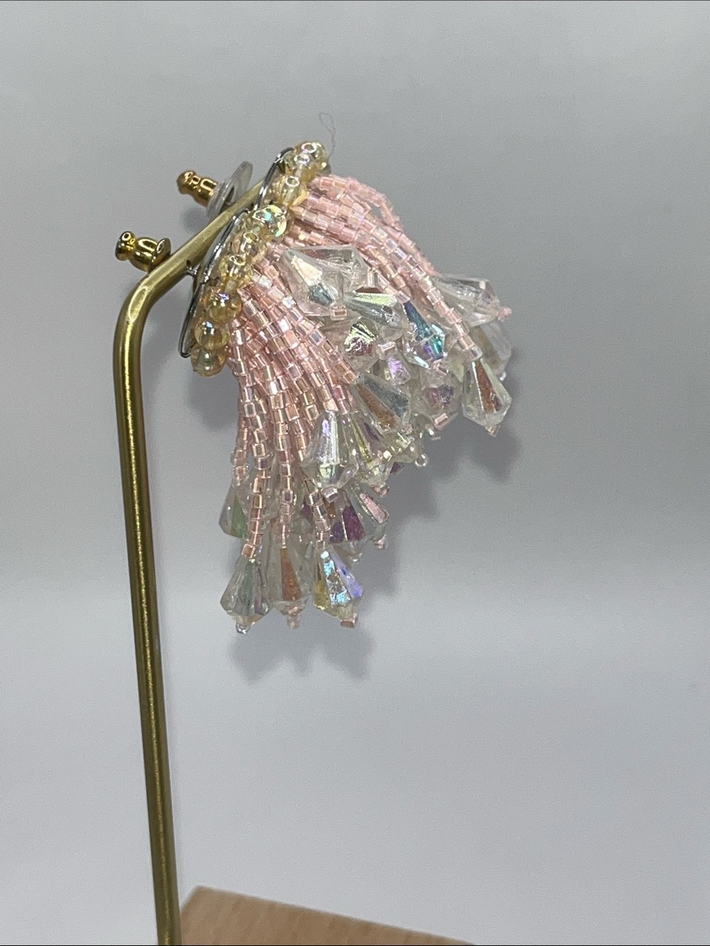 Pink Iridescent Beaded Tassel Earrings - Picture 3 of 9